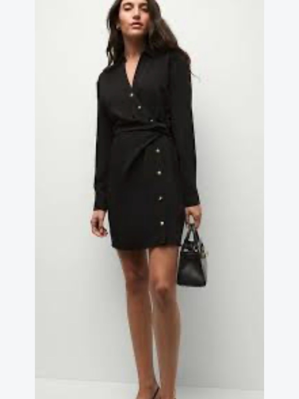 Veronica Beard Wright Black Long-Sleeve Wrap Shirt Dress with Side Buttons- NWT